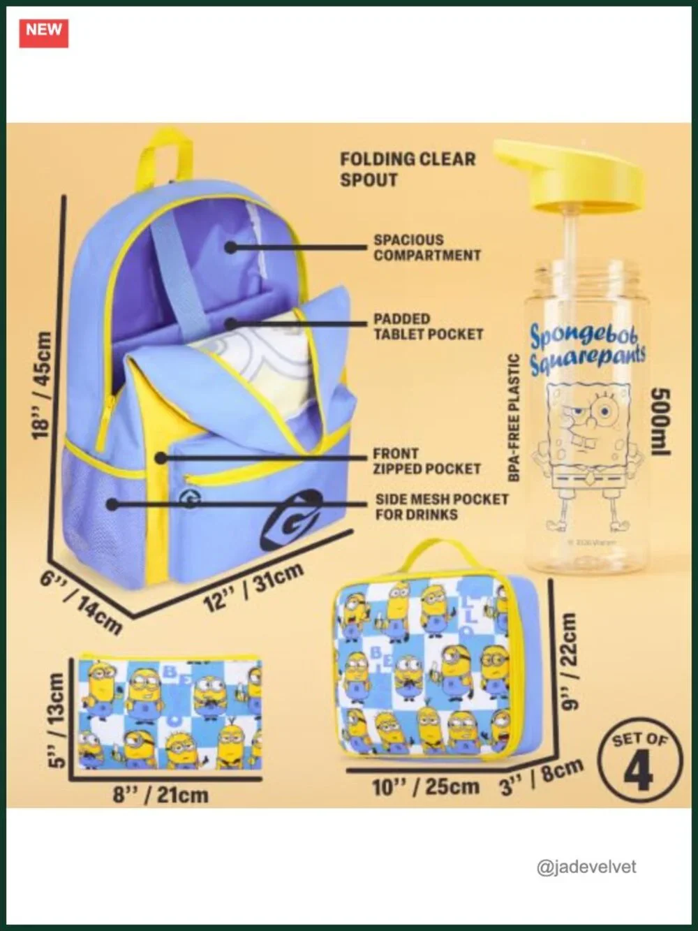 Kids Backpack Set with Lunch Bag, Pencil Case & Bottle